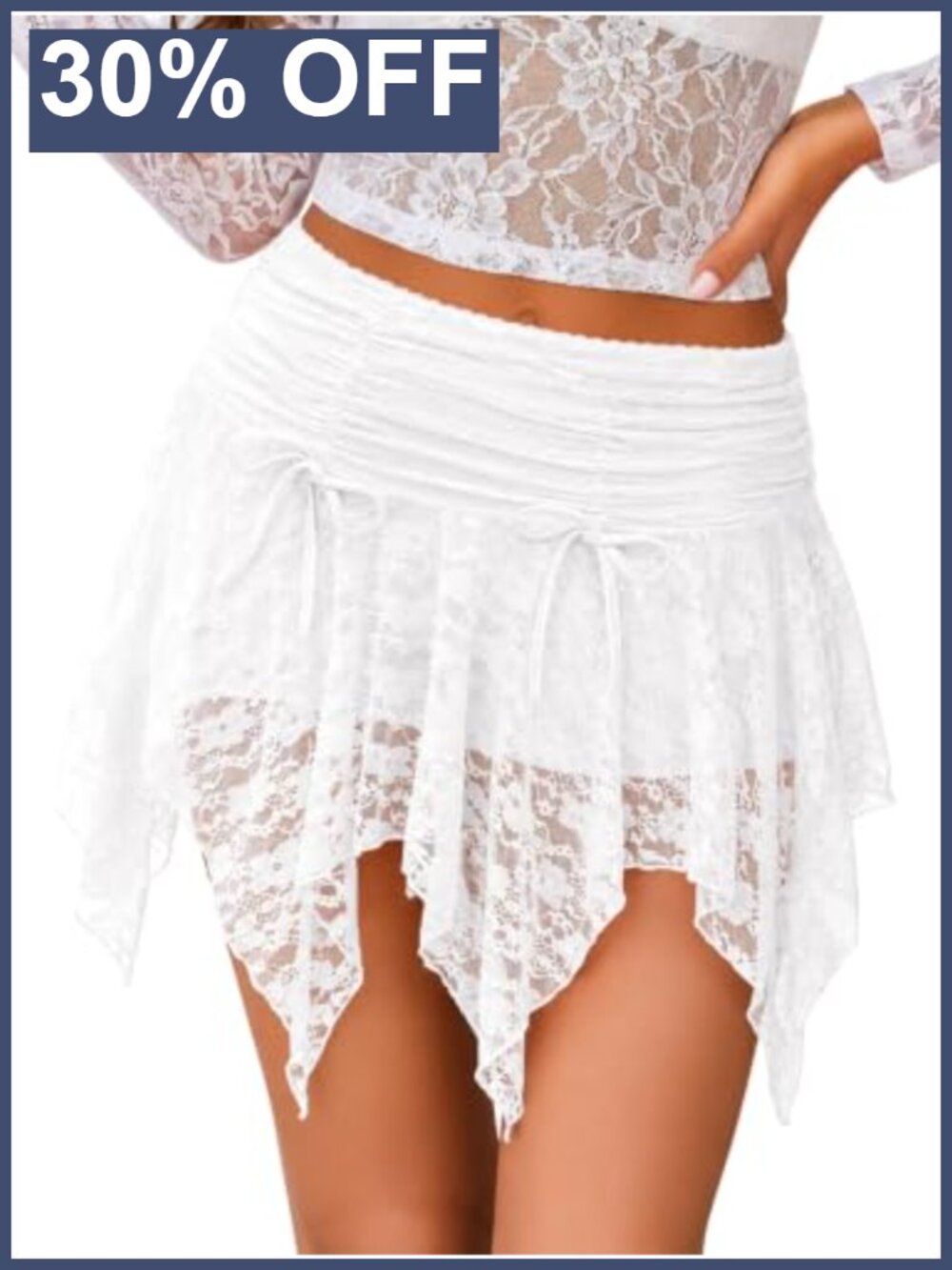 Lace Mini Skirt Pleated Ruffle Flowy Y2K Style with Built-in Shorts